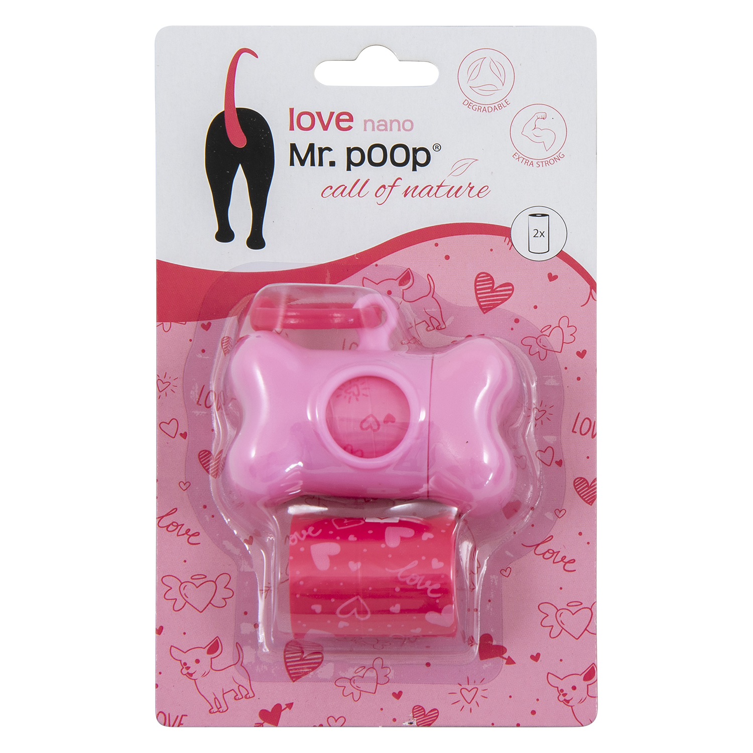 Mr. Poop Love Nano Houder + 2 Rolletjes - Roze Mr. Poop