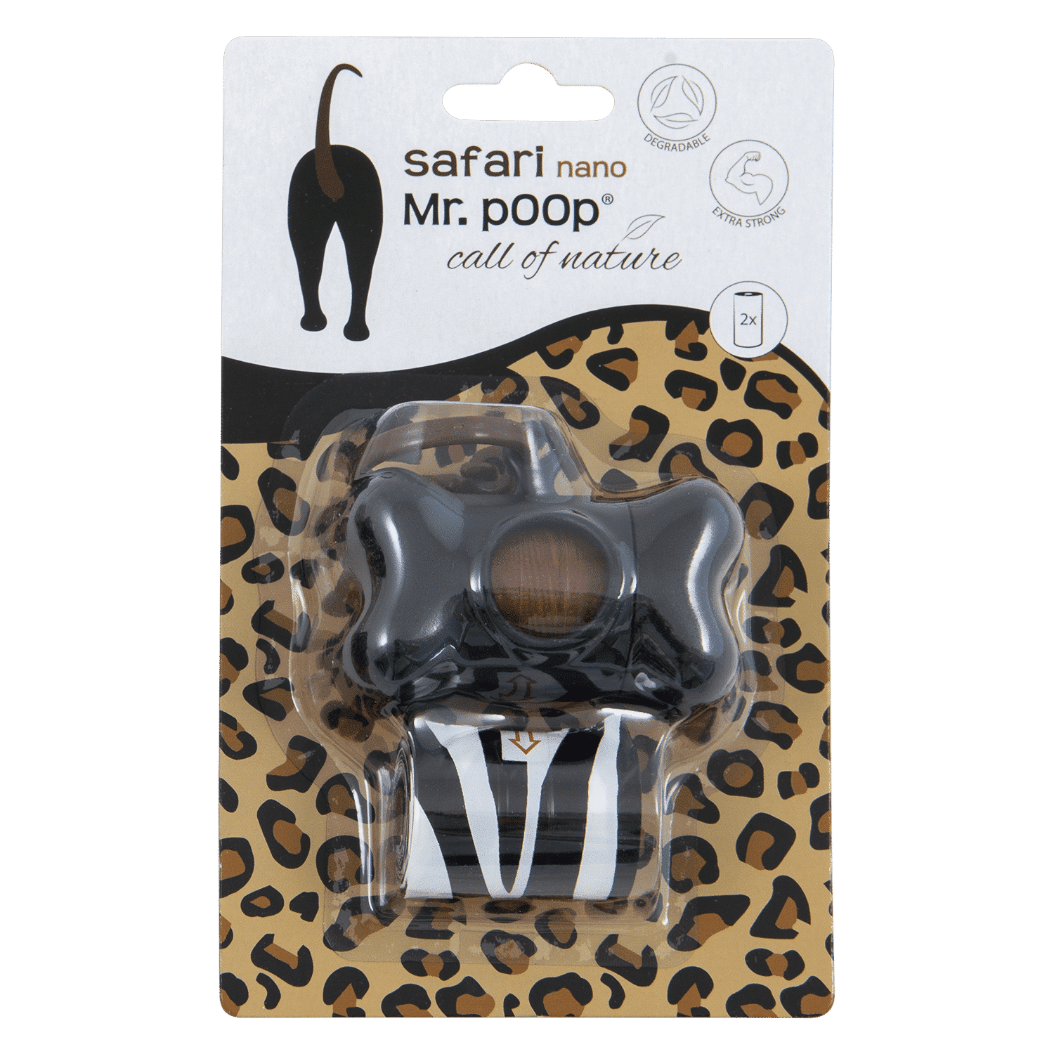 Mr. Poop Safari Nano Houder + 2 Rolletjes - Zwart Mr. Poop
